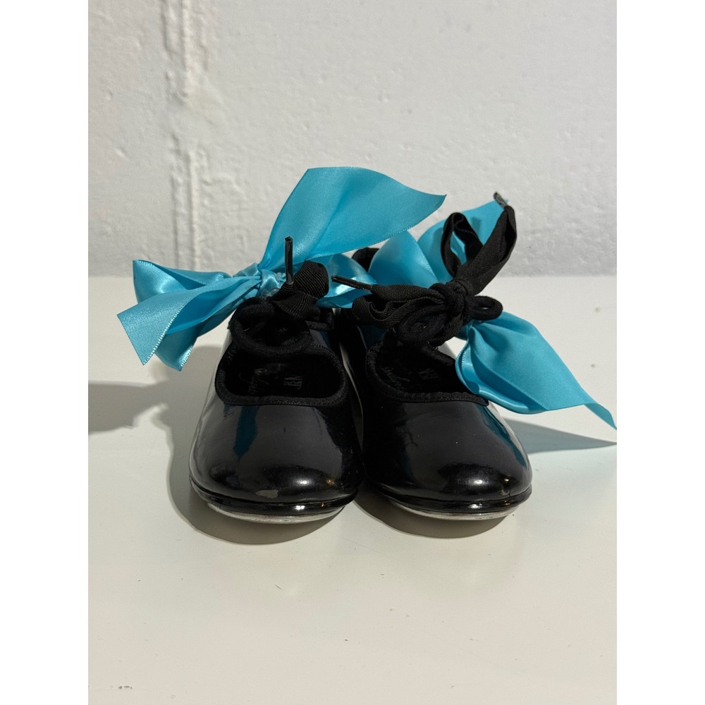 ABT American Ballet Theatre Kids Spotlights Tap Shoes Black Patent Blue Ribbon